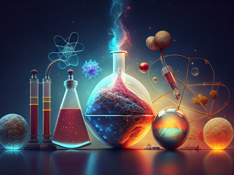 science-background-illustration-scientific-design-flasks-glass-chemistry-physics-elements